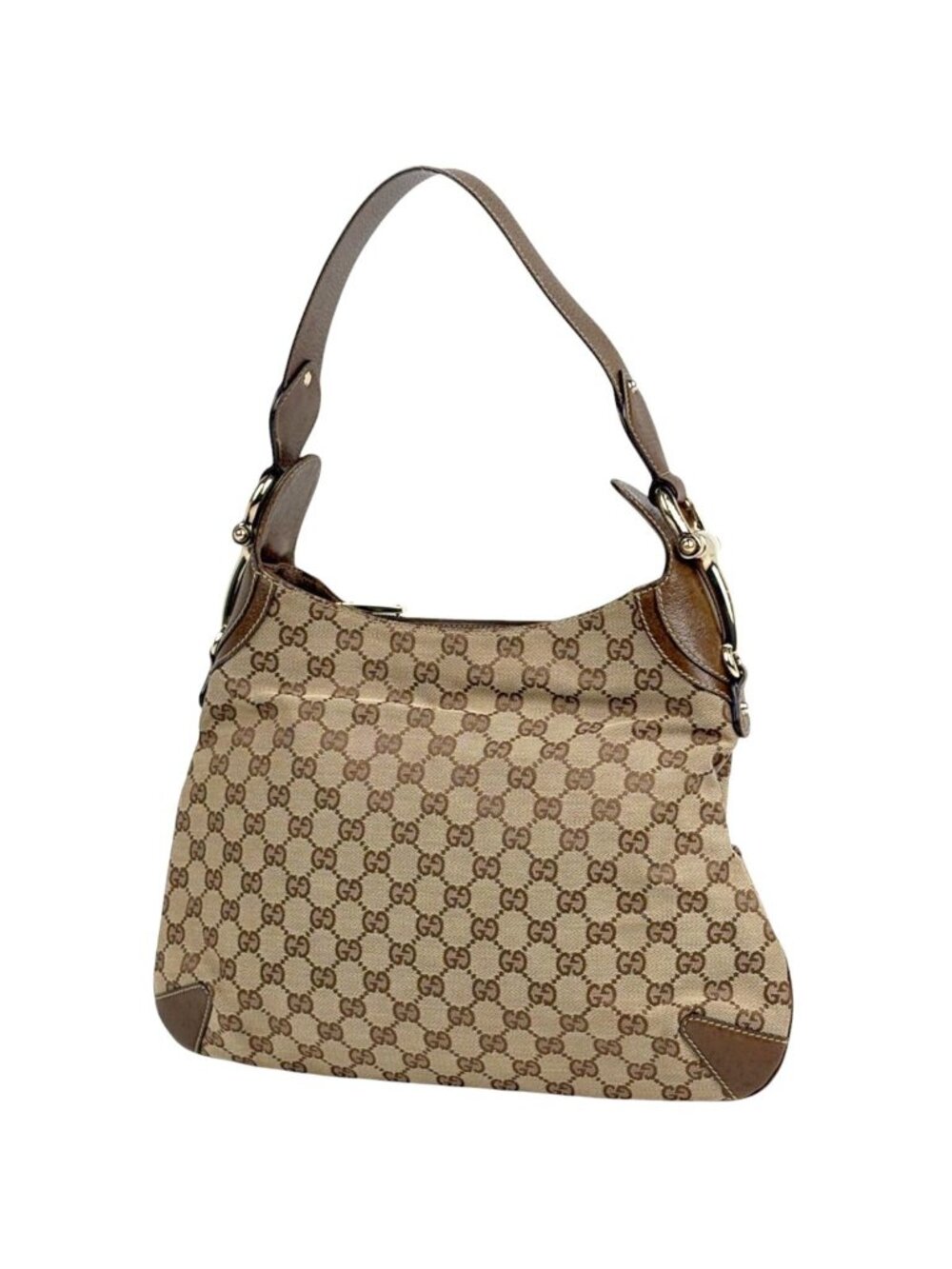 Gucci Shoulder Bag GG Pattern Horsebit Canvas Brown